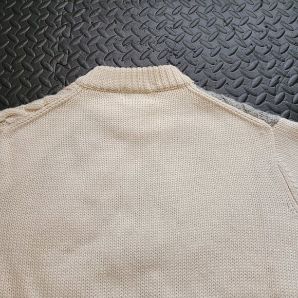 Vintage 100% Wool Cable Knit Ski Sweater, White Black Red Chevron Pattern, XL - Picture 14 of 16